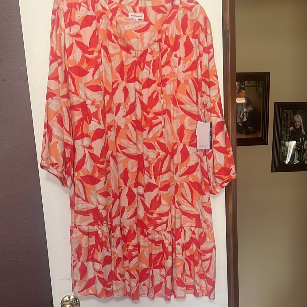 Westbound Red and Orange Leaf Print Dress
